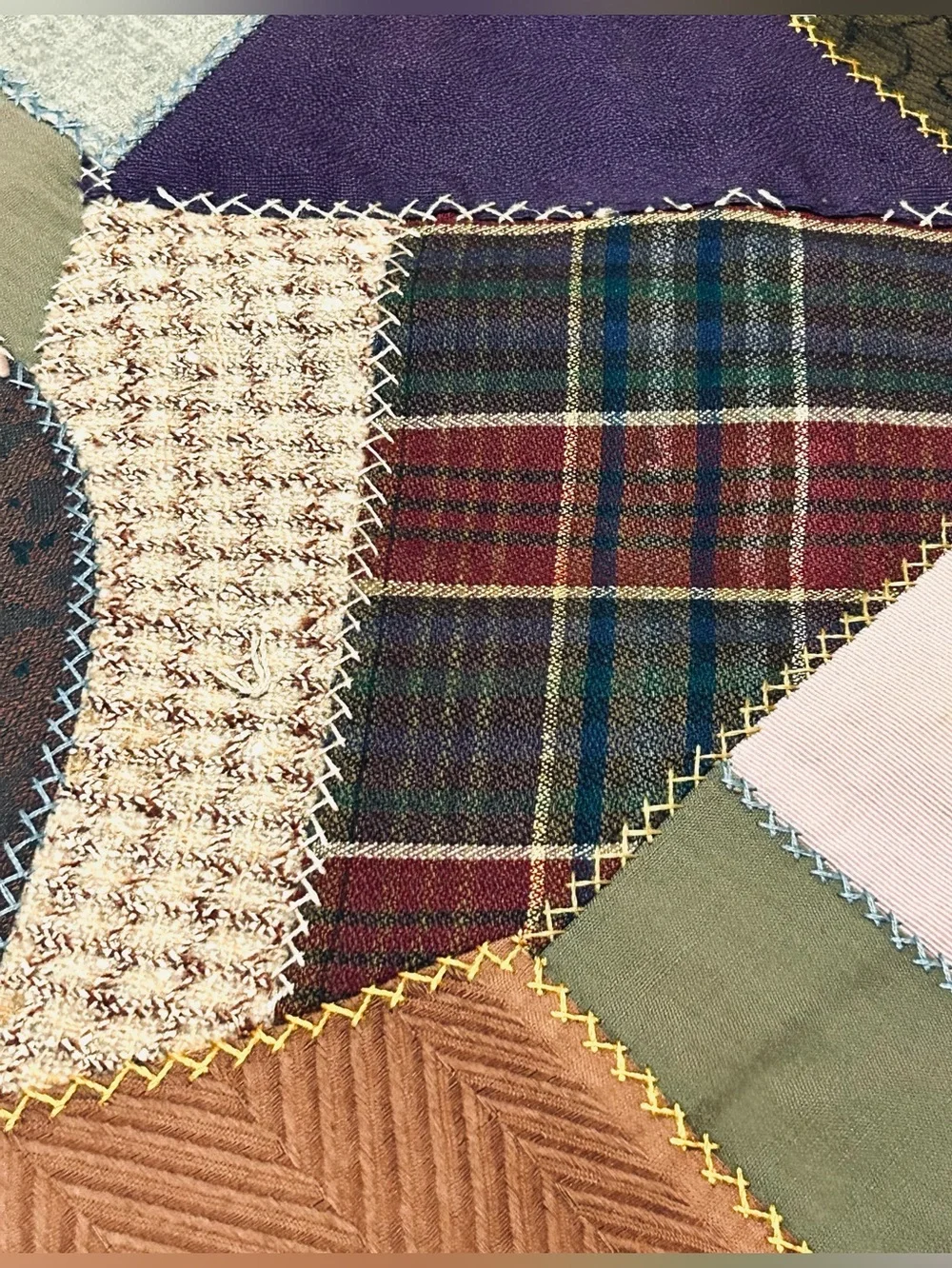 Antique Handmade Crazy Quilt, Folk Art, Hand Tied, Cottagecore Farmhouse 60x76
